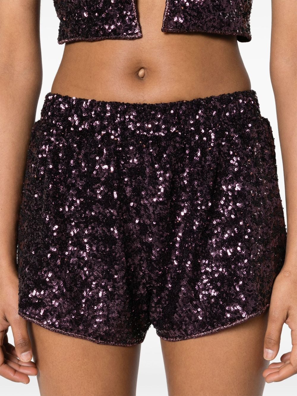 Shop Oseree Sequinned Short Shorts In Purple