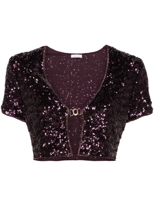 Oséree Sequinned Cropped Cardigan | Purple | FARFETCH