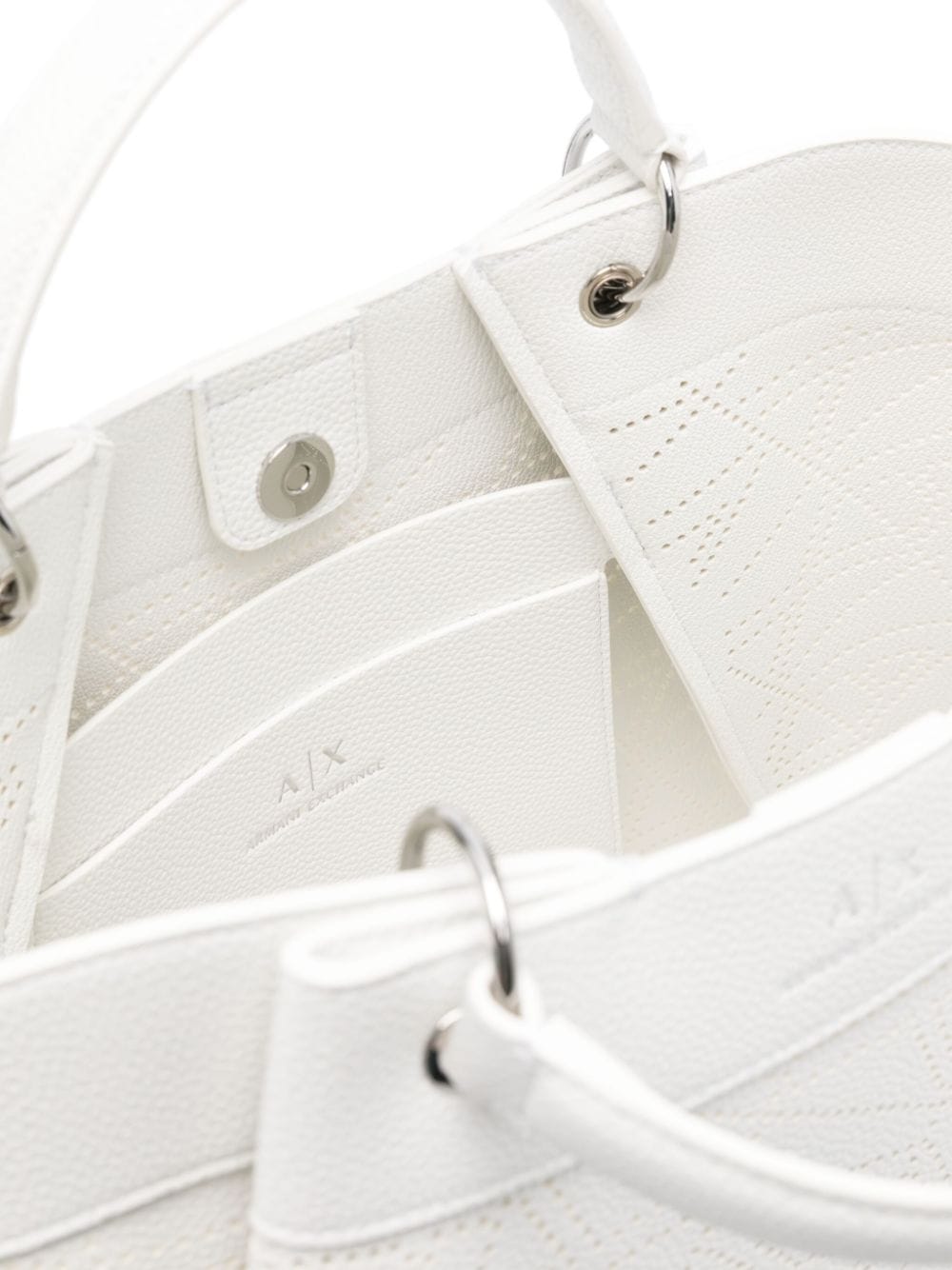 Shop Armani Exchange Perforated-embellished Tote Bag In White