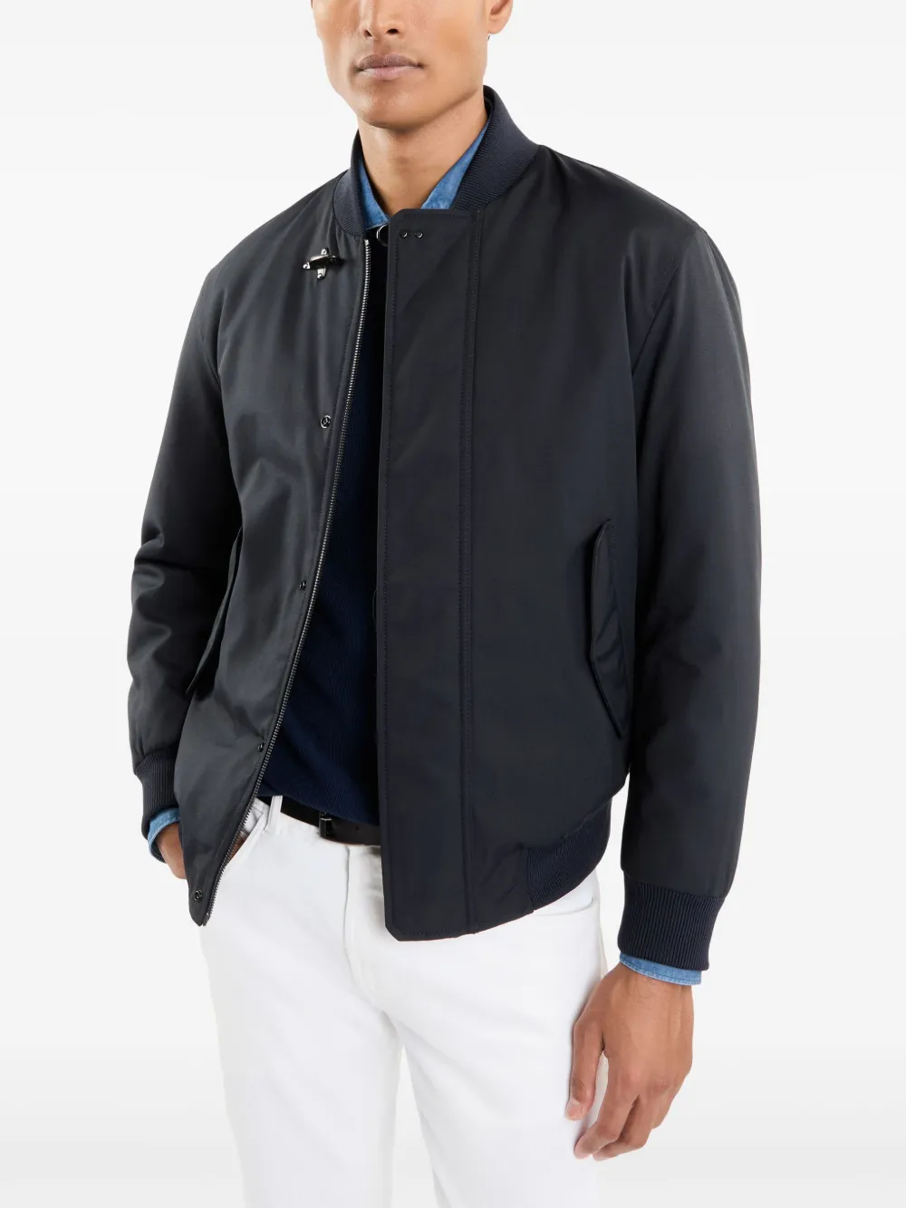 Fay Zipped Bomber Jacket In Blue