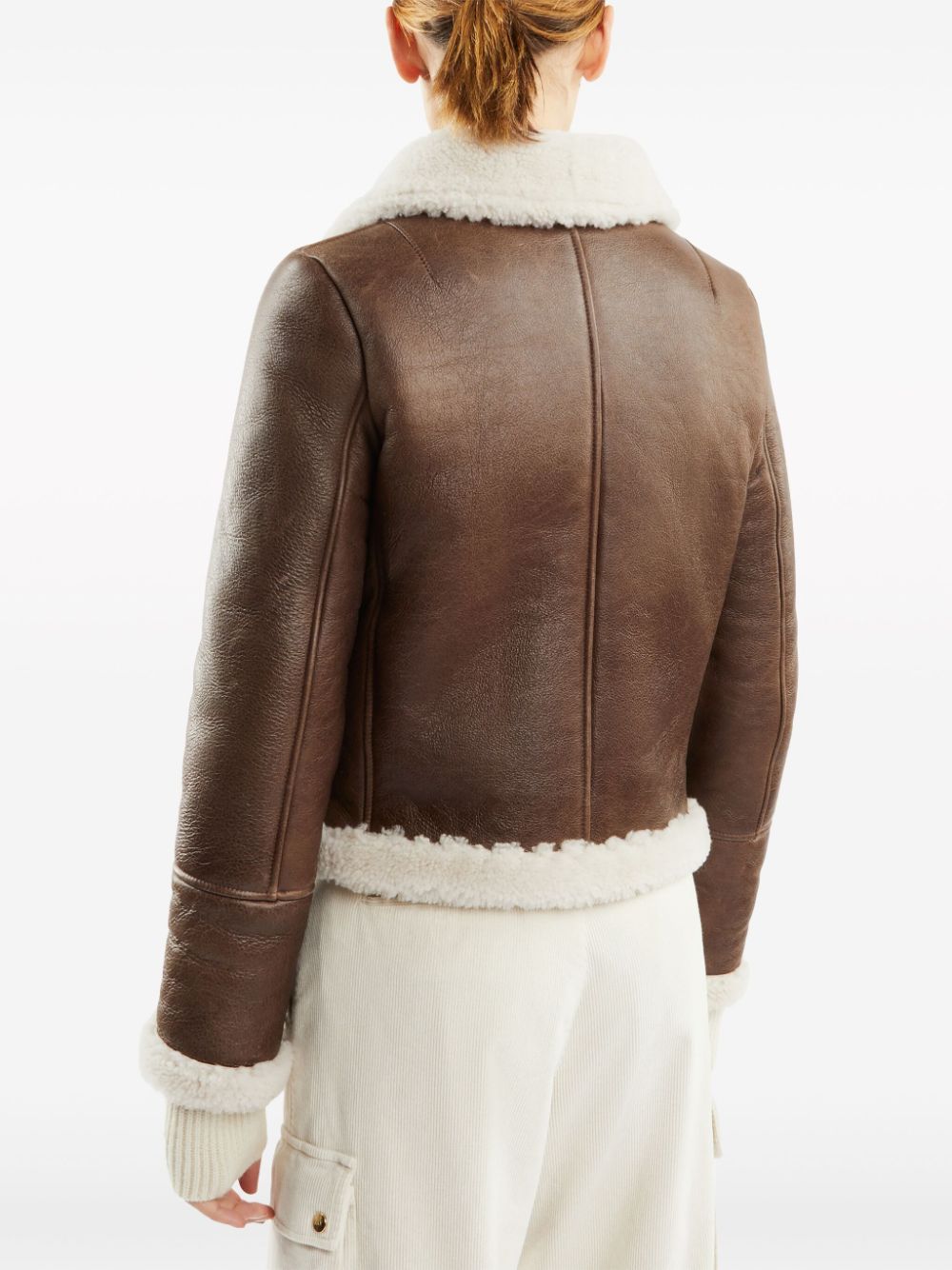 Shop Fay Shearling-trim Leather Jacket In Braun