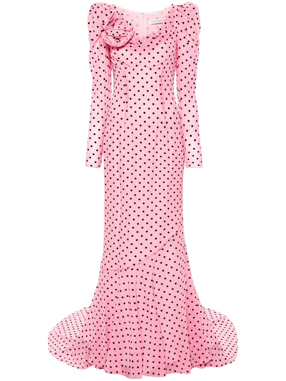 Alessandra Rich Floral-appliqué Polka Dot Dress In Pink