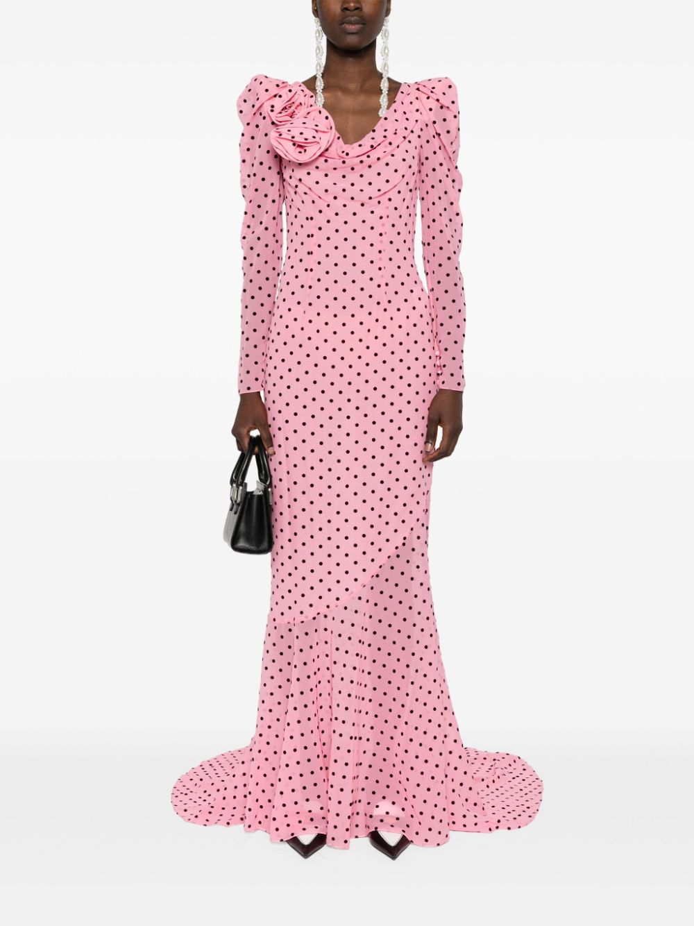 Alessandra Rich floral-appliqué polka dot dress - Roze