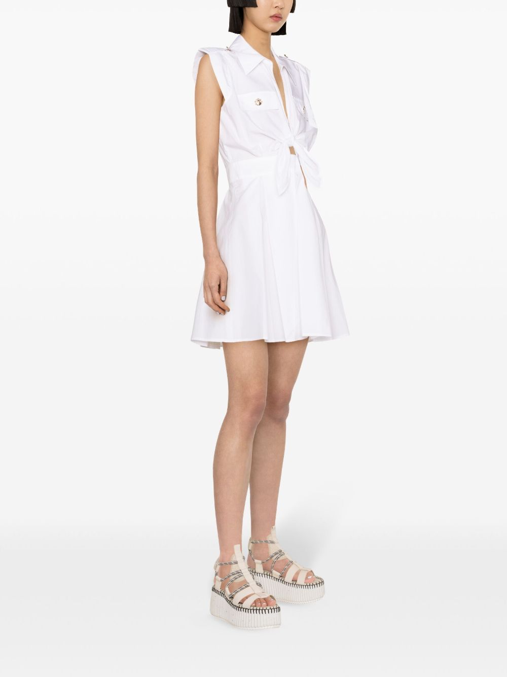 Shop Liu •jo Pleated Cotton Minidress In White