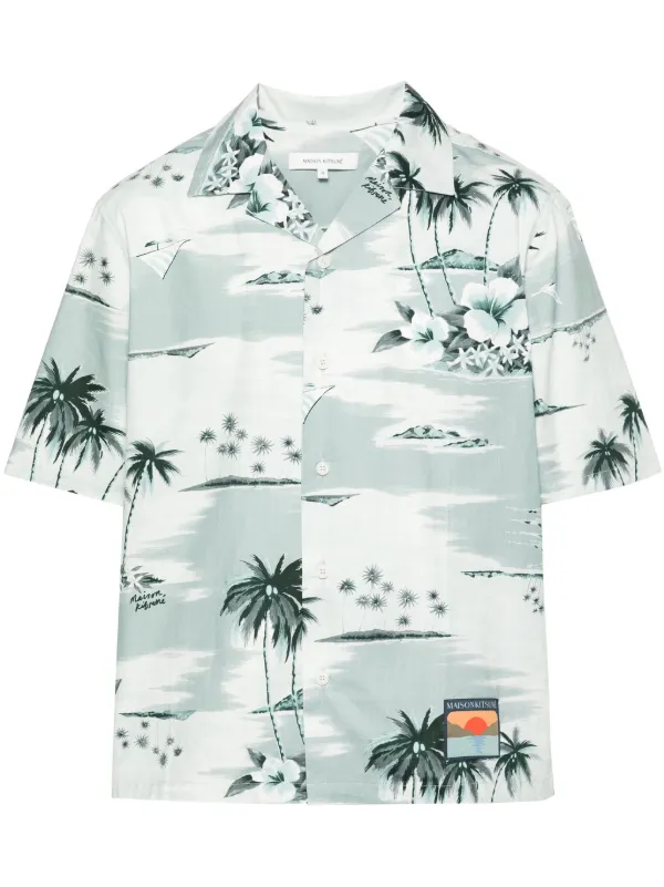 Maison Kitsuné プリント ボウリングシャツ | ブルー | FARFETCH JP