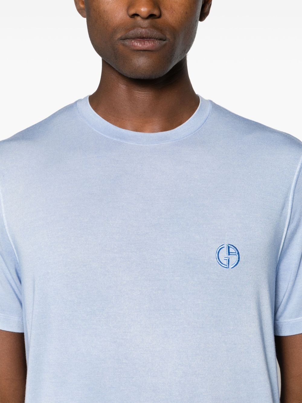 Shop Giorgio Armani Logo-embroidered Crew-neck T-shirt In Blue