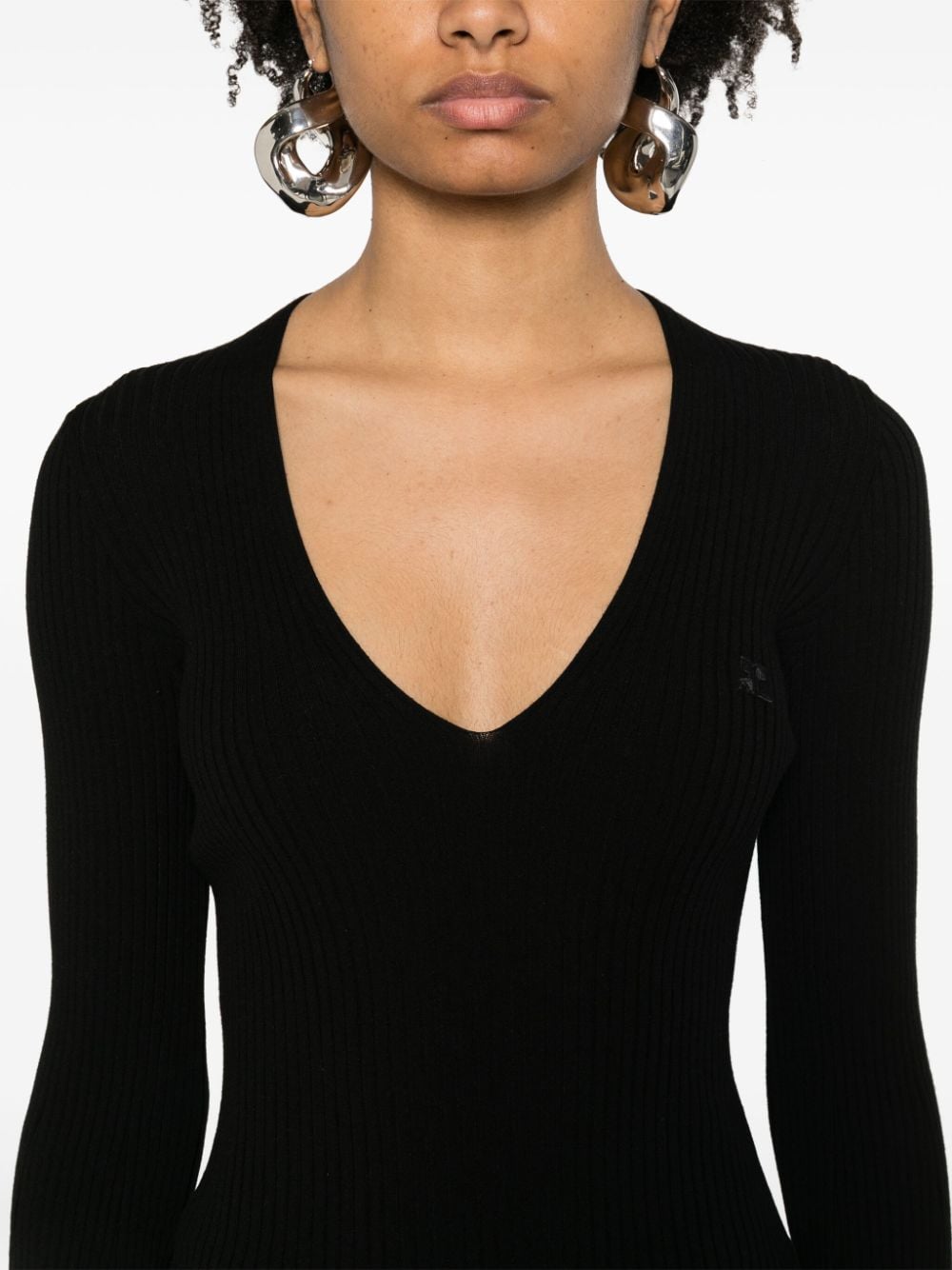 Shop Courrèges Logo-appliqué Ribbed Jumper In Black