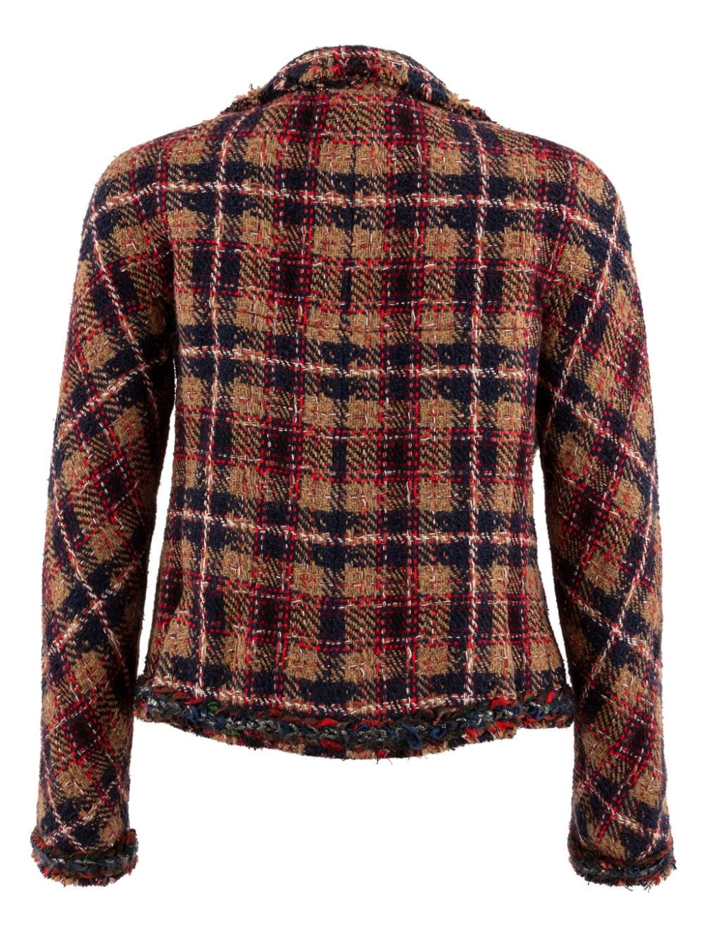 CHANEL Pre-Owned frayed detailing plaid tweed jacket - Bruin