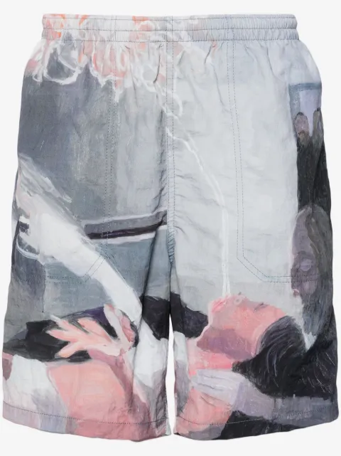 Undercover paint-print crinkled track shorts