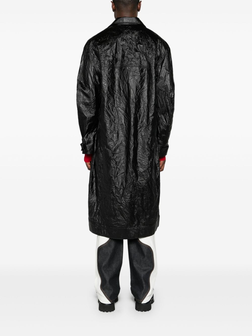 Shop Eckhaus Latta Crinkled Single-breasted Trench Coat In Black