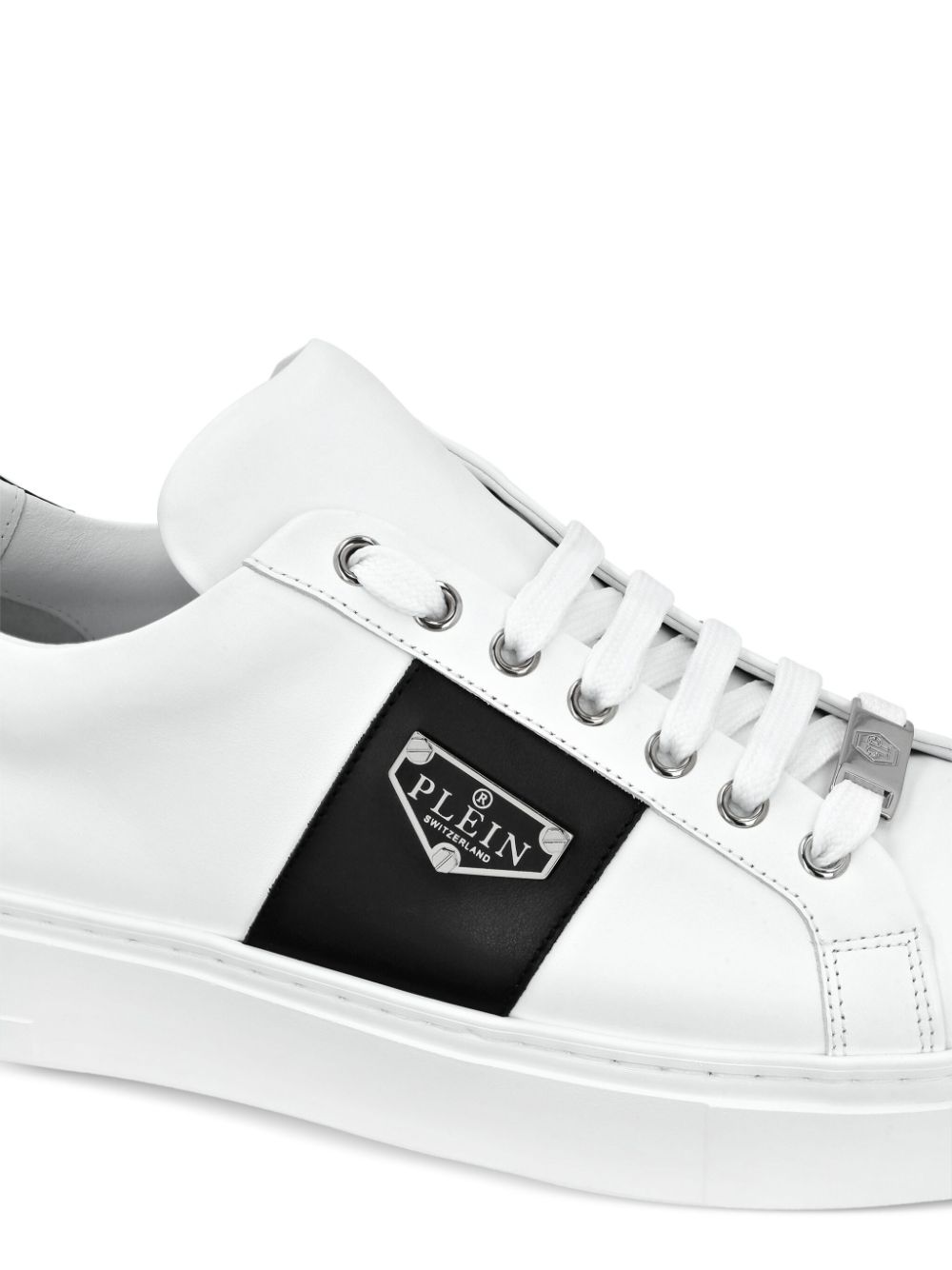 Shop Philipp Plein Logo-plaque Leather Sneakers In White