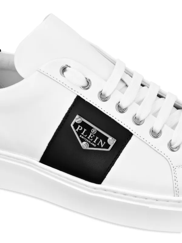 Philipp Plein logo-plaque Leather Sneakers | White | FARFETCH