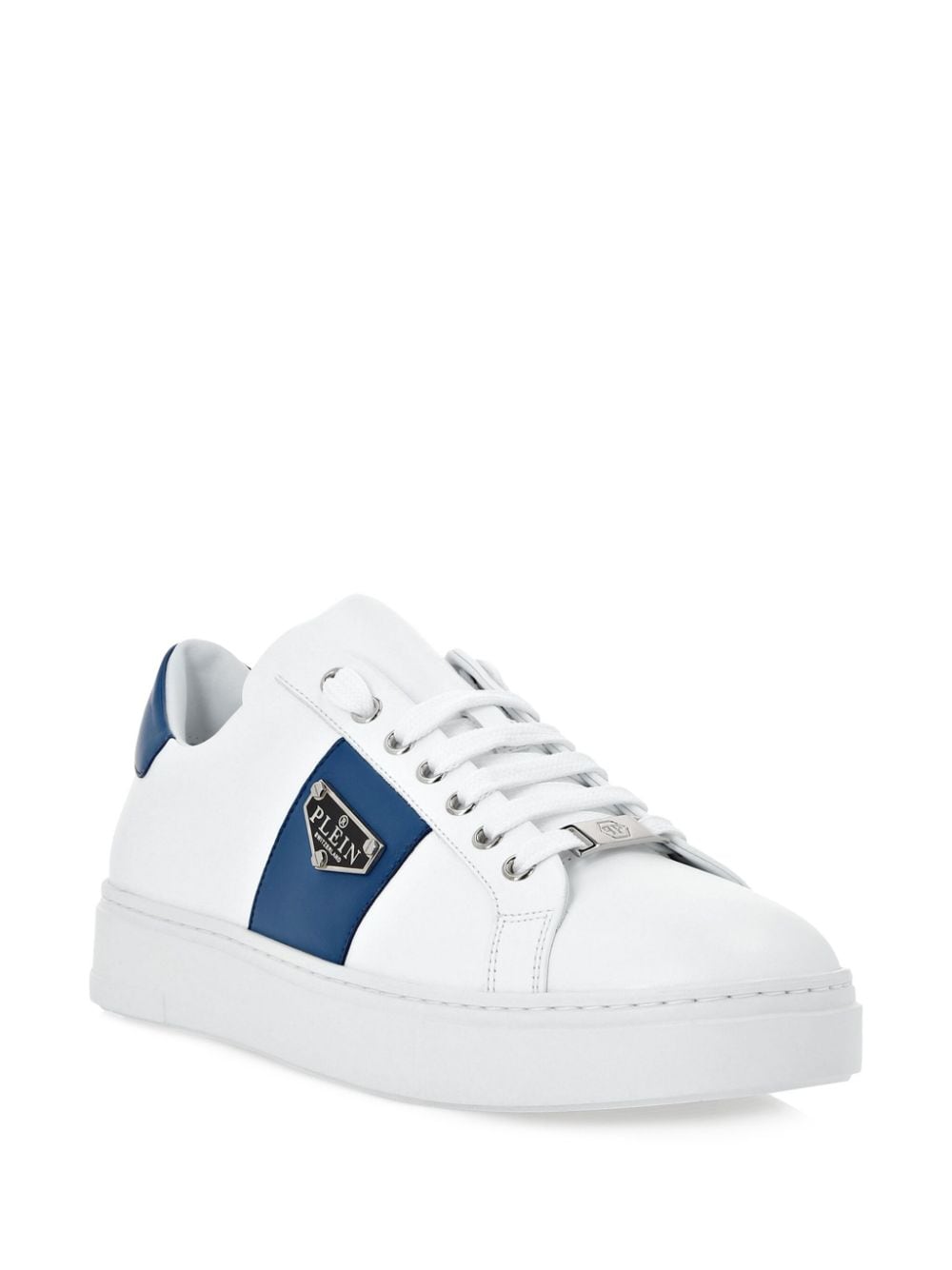 Philipp Plein logo-plaque leather sneakers - Wit