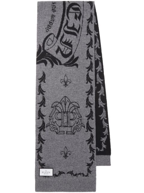 Philipp Plein monogram-motif merino scarf Men