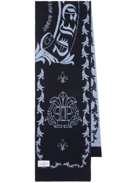 Philipp Plein monogram-motif merino scarf Men