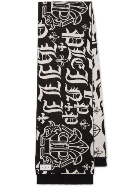 Philipp Plein logo-motif merino scarf Men