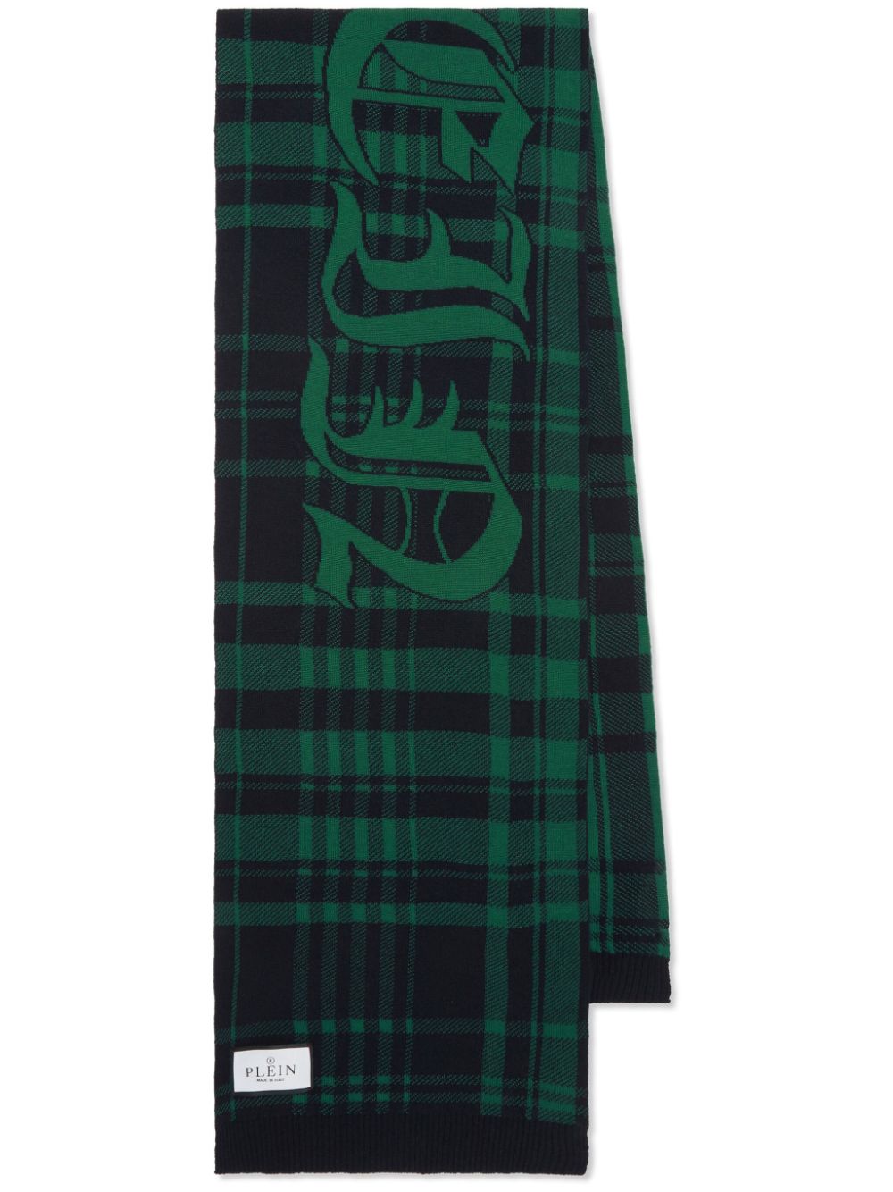 logo-appliqué plaid wool scarf