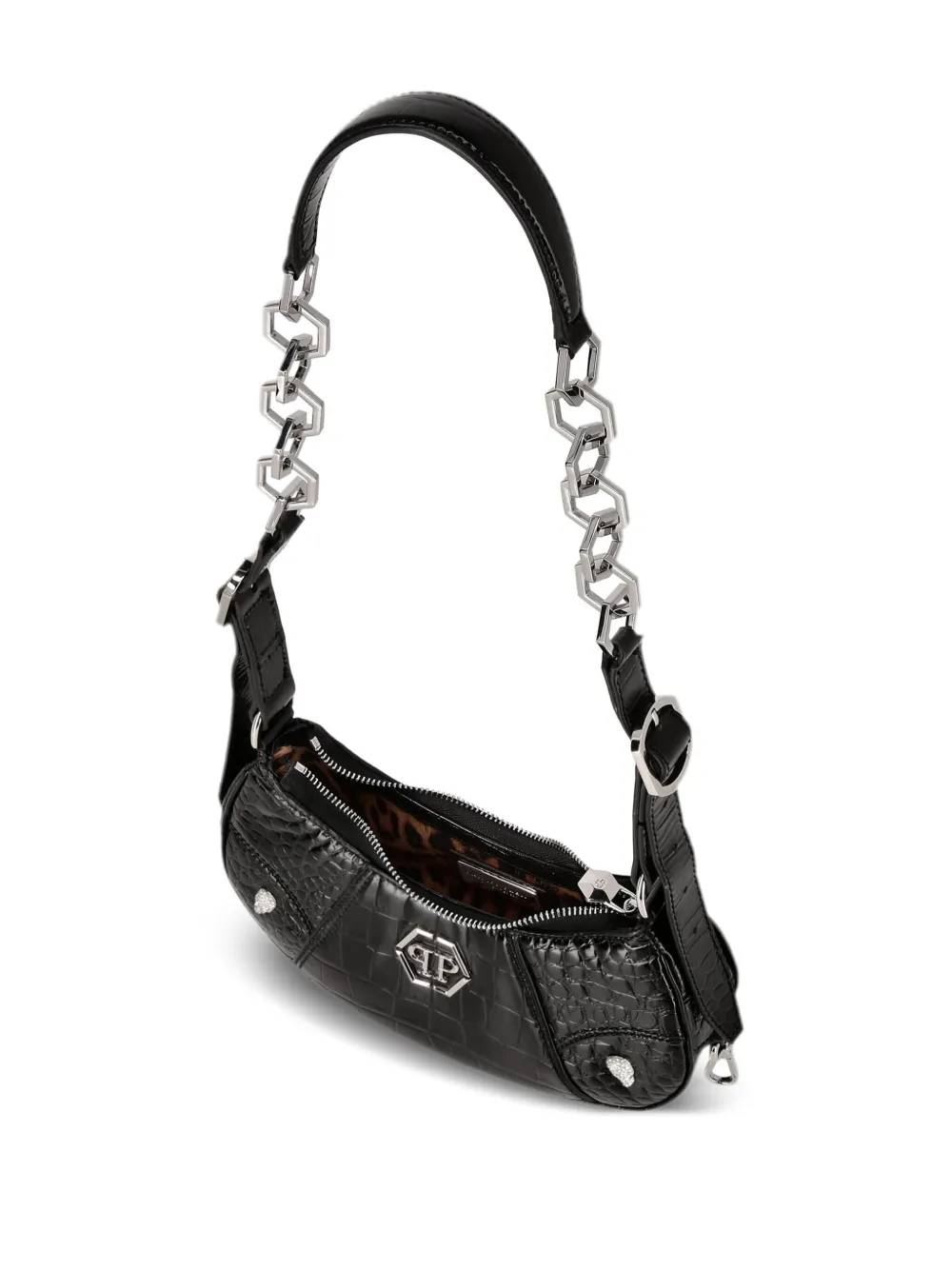 Shop Philipp Plein Logo-plaque Leather Shoulder Bag In Black