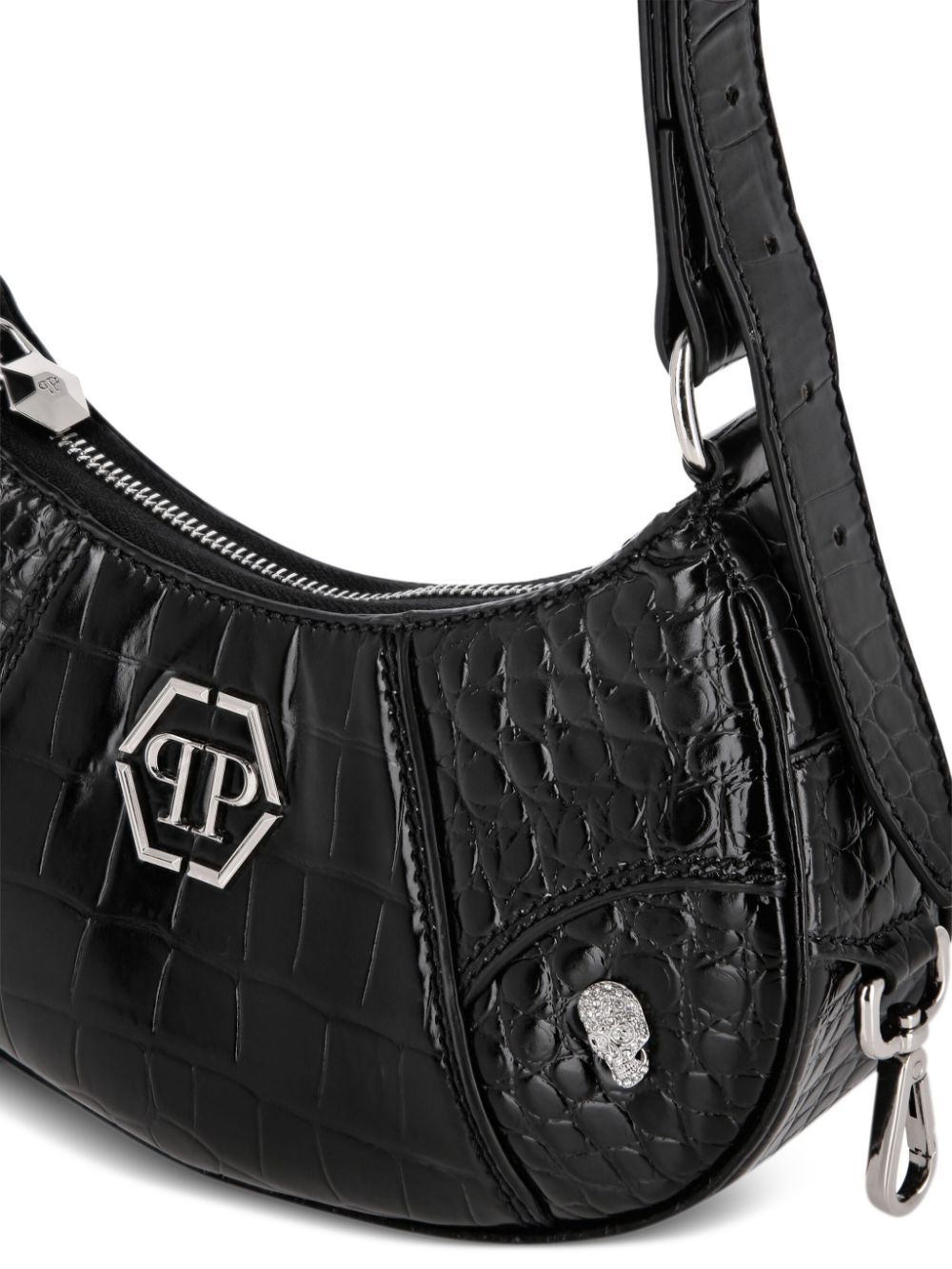 Shop Philipp Plein Logo-plaque Leather Shoulder Bag In Black