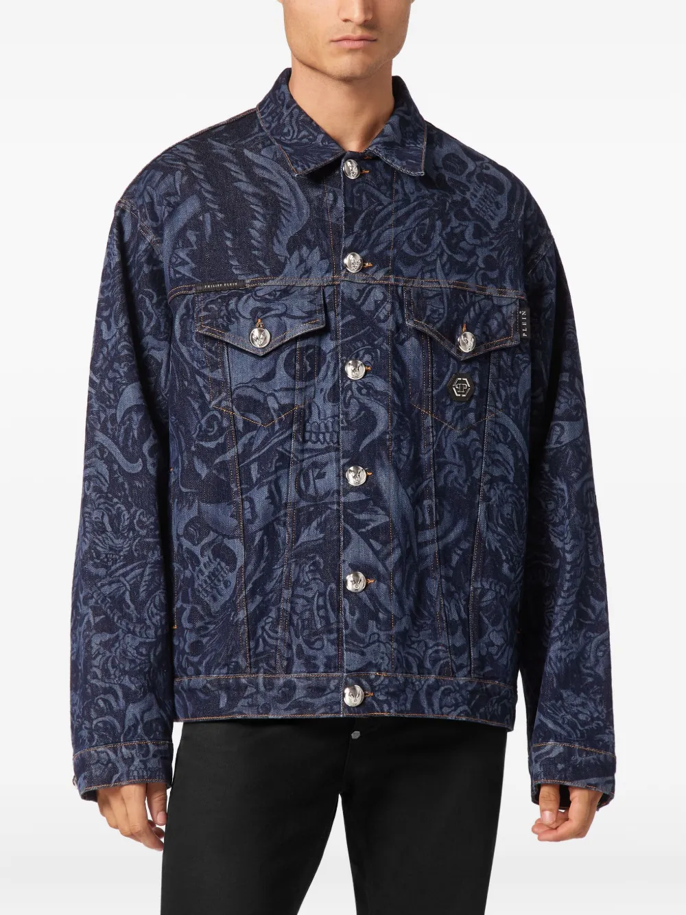 Philipp Plein Tattoo denim jack Blauw