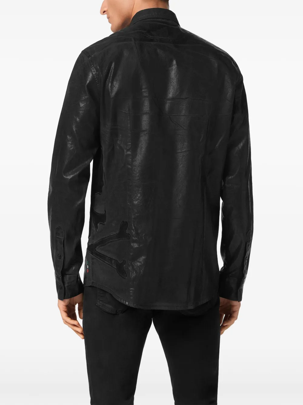 Philipp Plein Denim overhemd met doodskoppatch Zwart