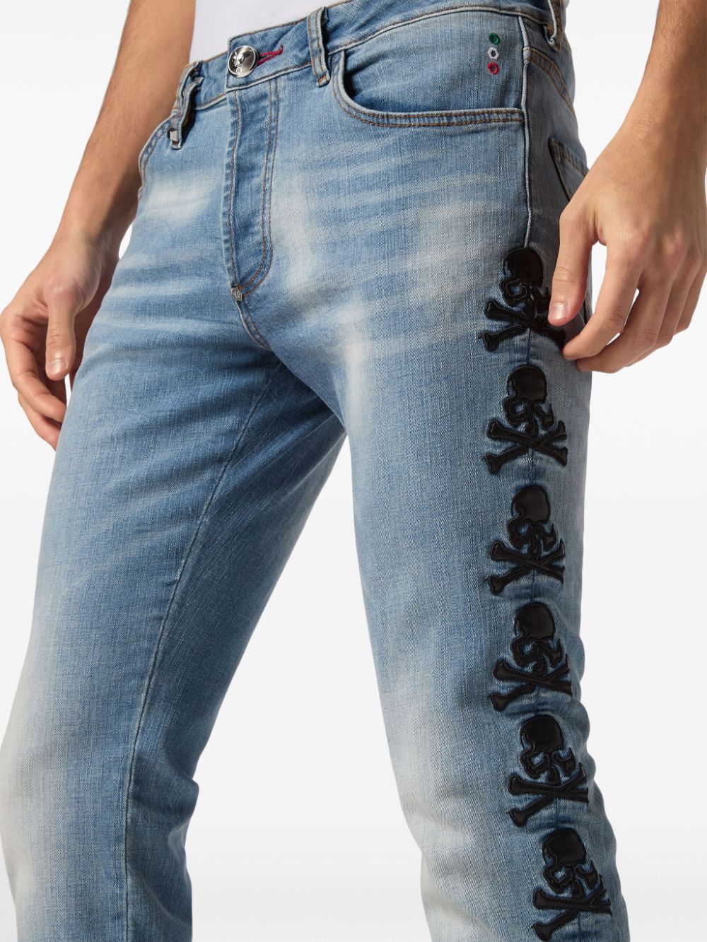 Shop Philipp Plein Skull Mid-rise Slim Jeans In Blue