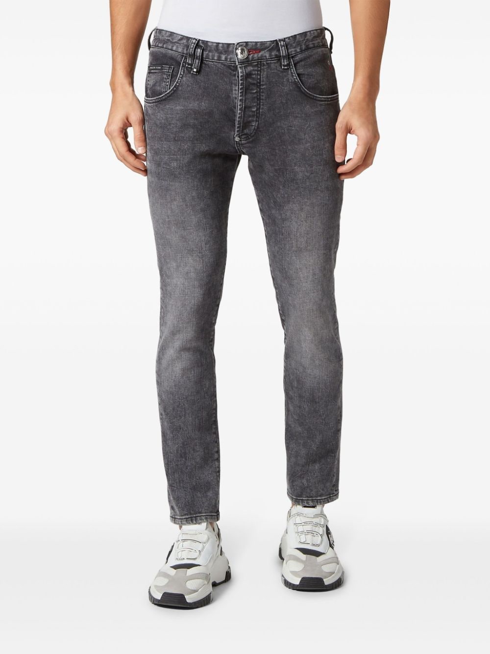 Shop Philipp Plein Skull Mid-rise Skinny Jeans In Grey