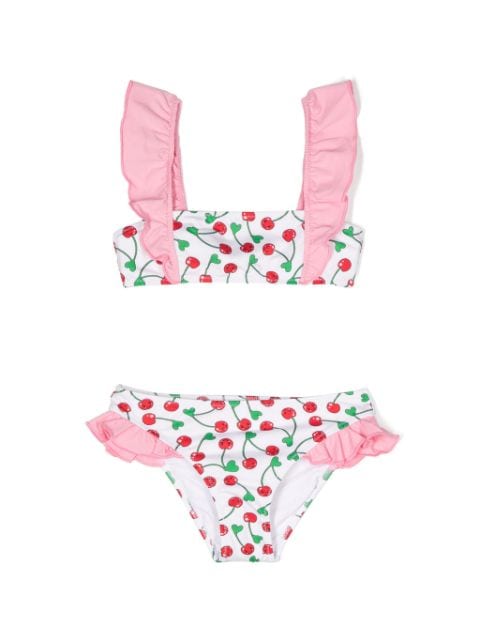 ruffle-detail cherry-print bikini