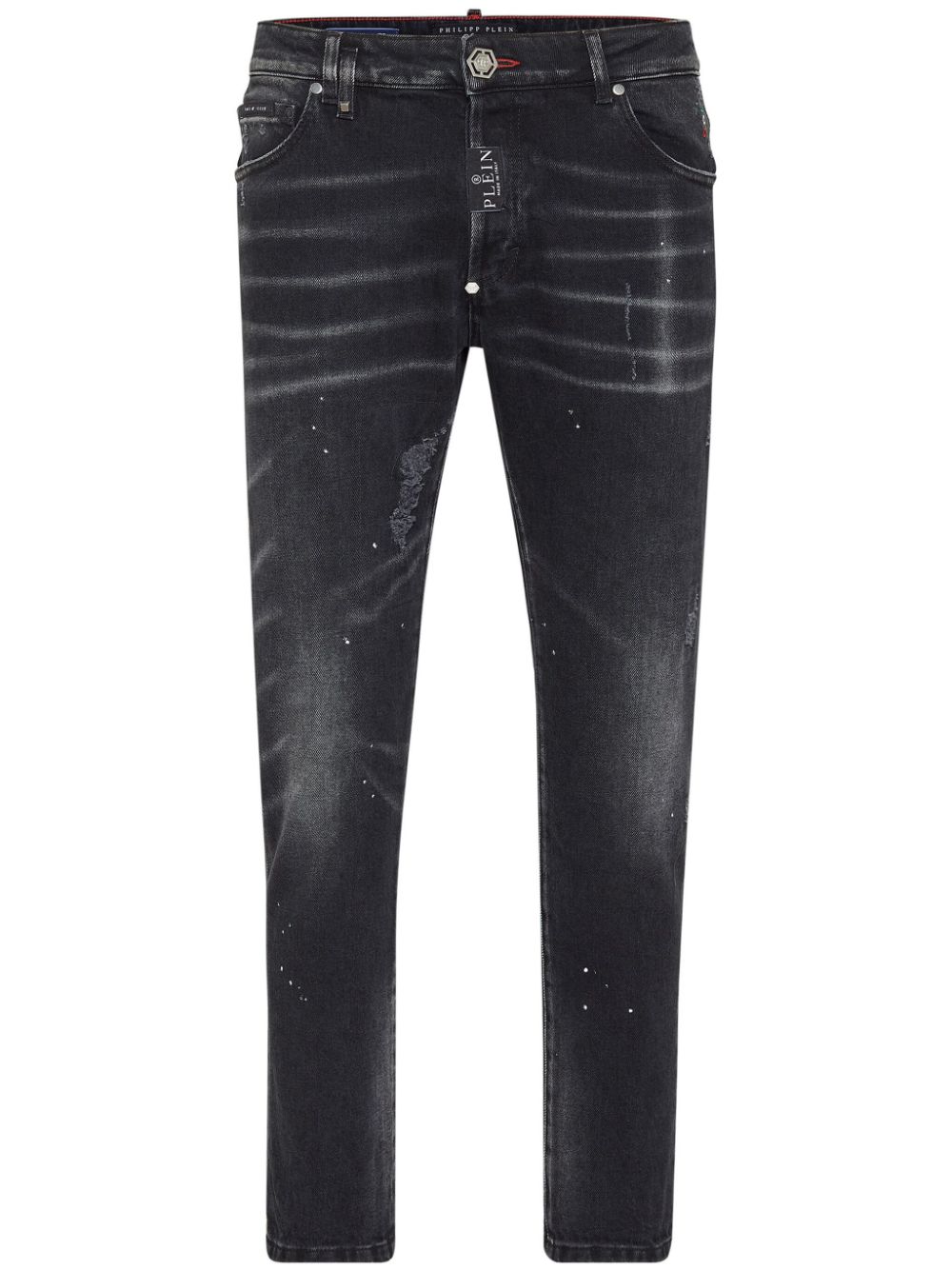 paint-splatter skinny-cut jeans