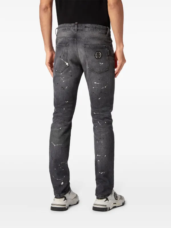 Philipp Plein paint-splatter slim-fit Jeans Grey FARFETCH PH