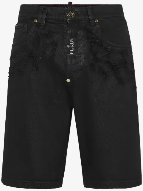 Philipp Plein ripped-detail denim shorts