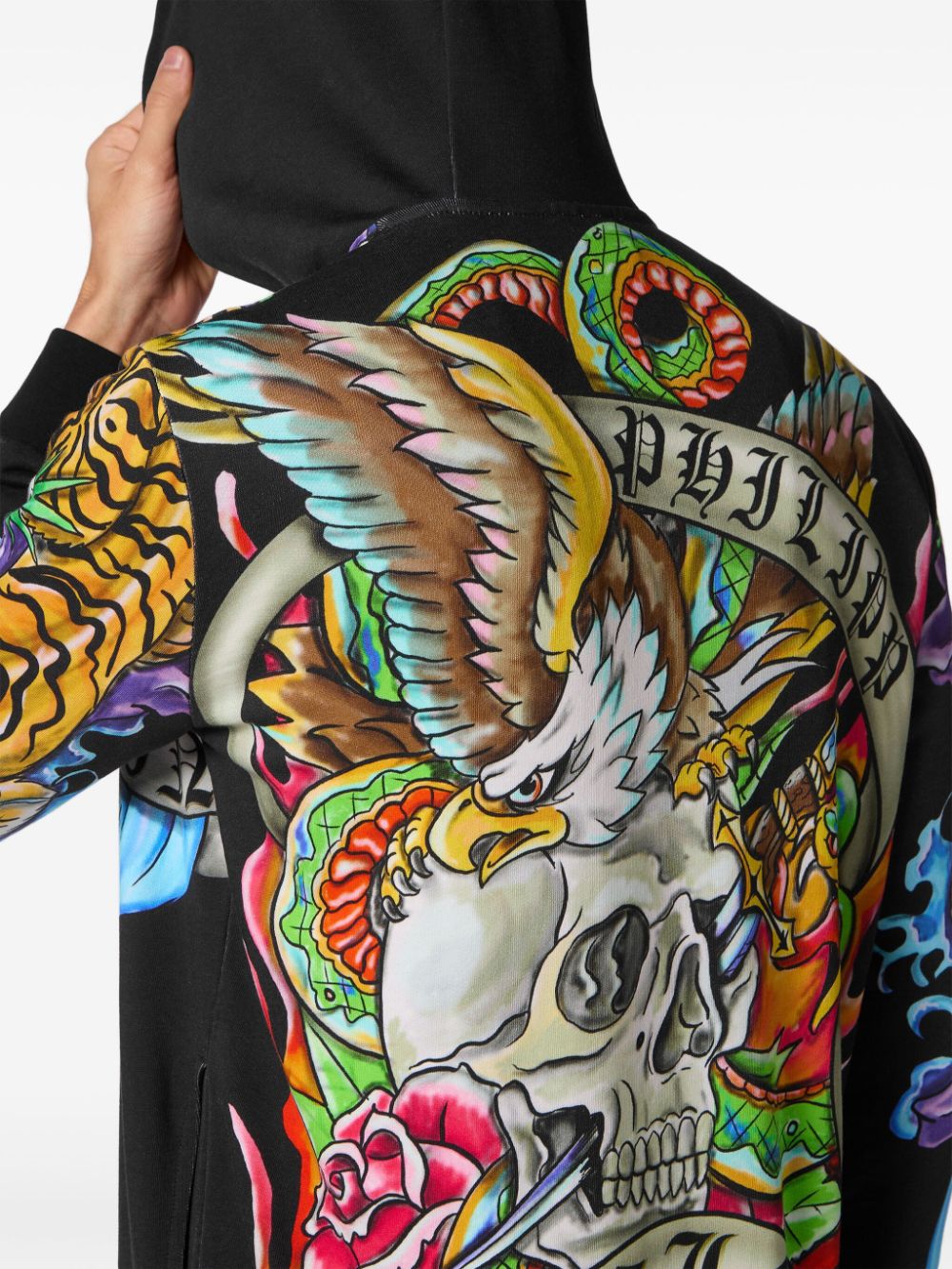 Philipp Plein tattoo-print zip-up hoodie Men