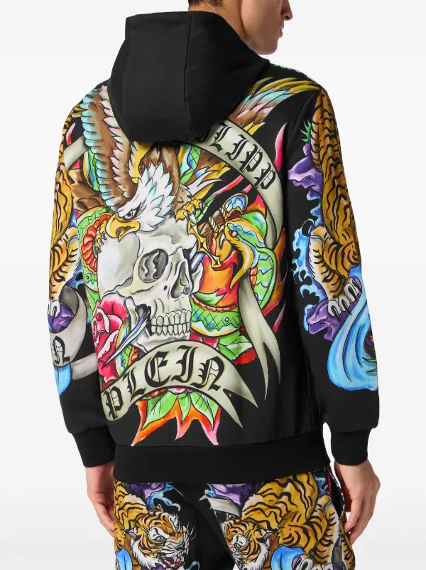Philipp Plein tattoo-print zip-up Hoodie | Black | FARFETCH