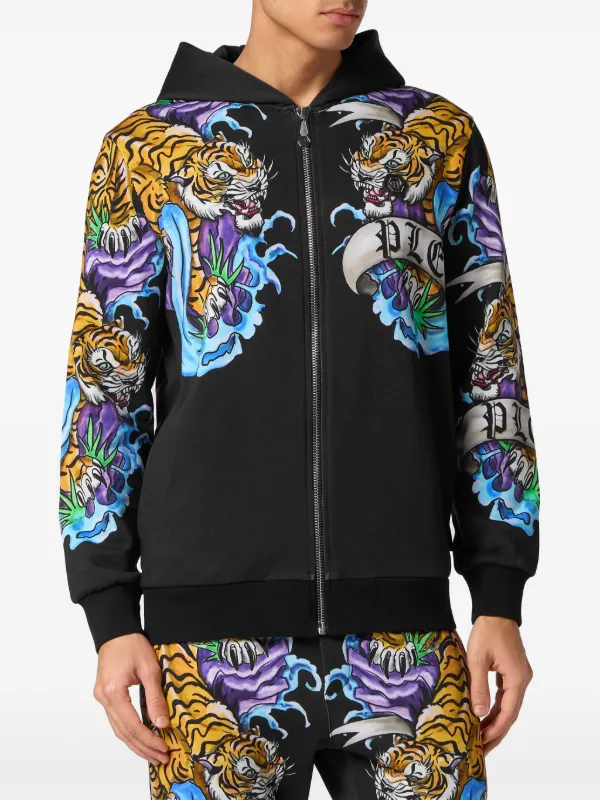 Philipp Plein tattoo-print zip-up Hoodie | Black | FARFETCH