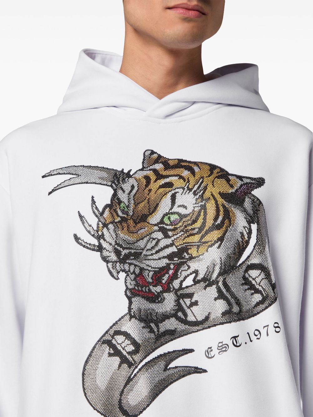 Philipp Plein crystal-embellished tiger-print hoodie Men