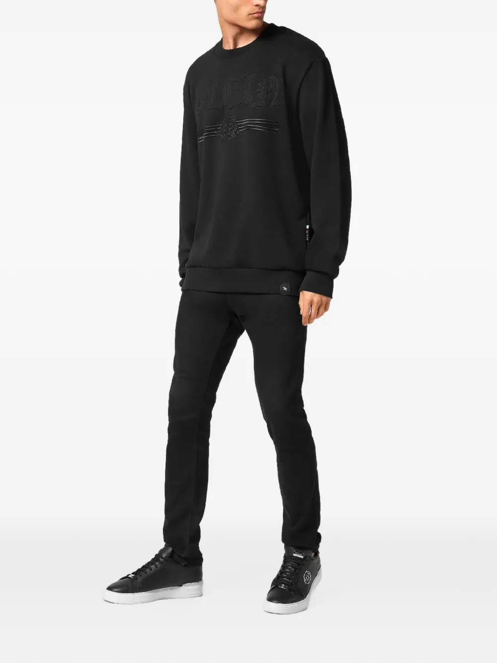 Philipp Plein Katoenen sweater met logo-reliëf Zwart