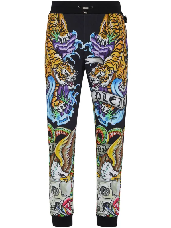 Philipp Plein tattoo-print Drawstring Track Pants Black FARFETCH IN