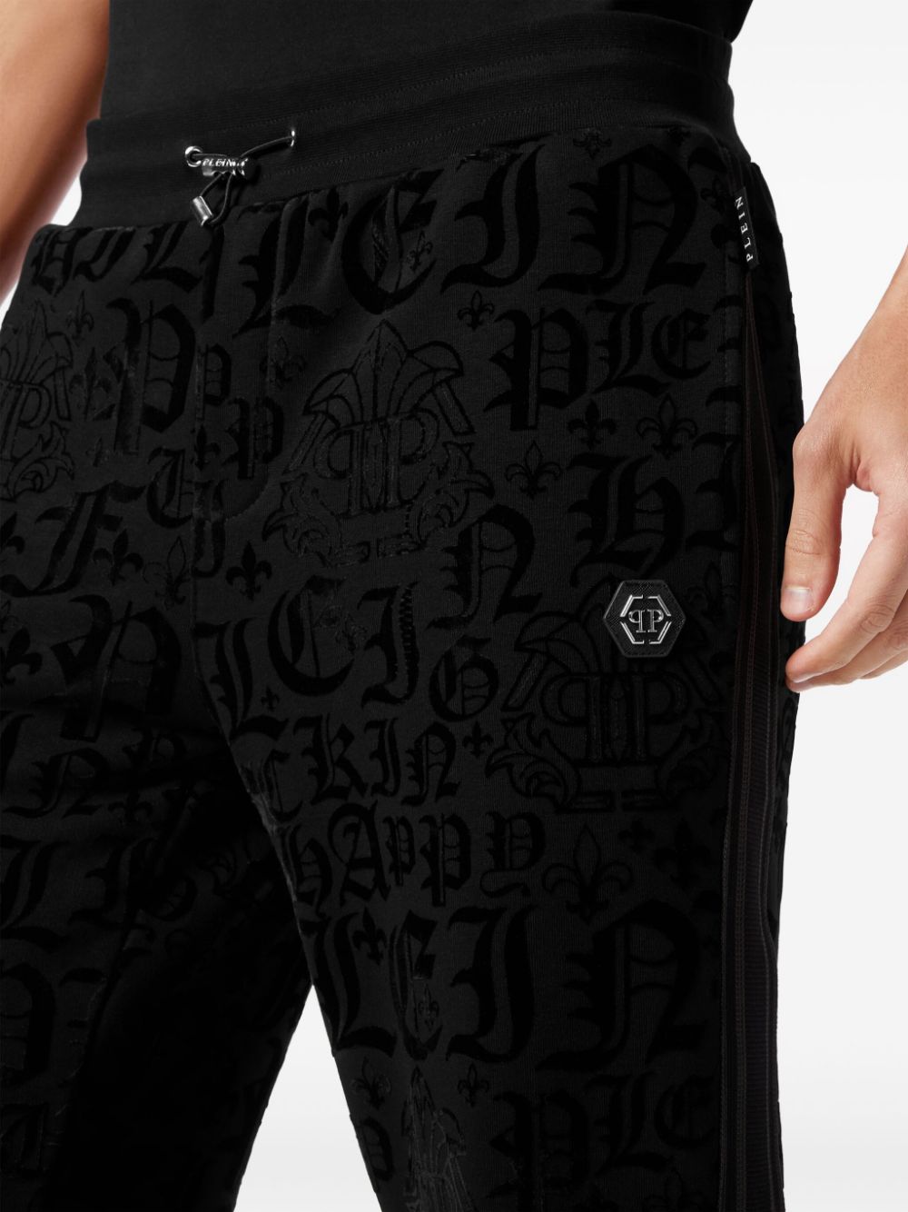 Shop Philipp Plein Gothic-print Drawstring-waist Track Pants In Black