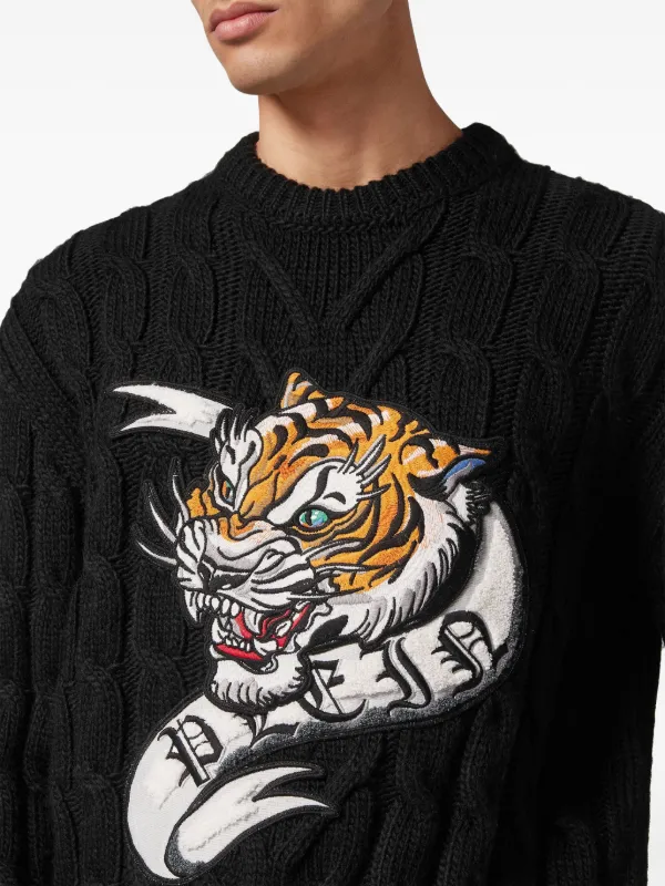 Philipp Plein tiger-appliqué Wool Jumper Black FARFETCH OM