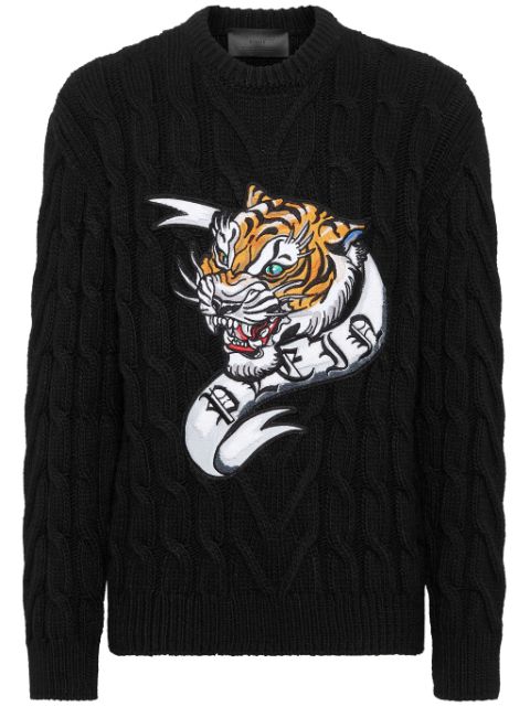 Philipp Plein tiger-applique wool jumper Men