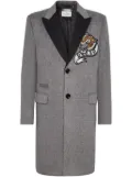 Philipp Plein tiger-patch single-breasted coat - Grey