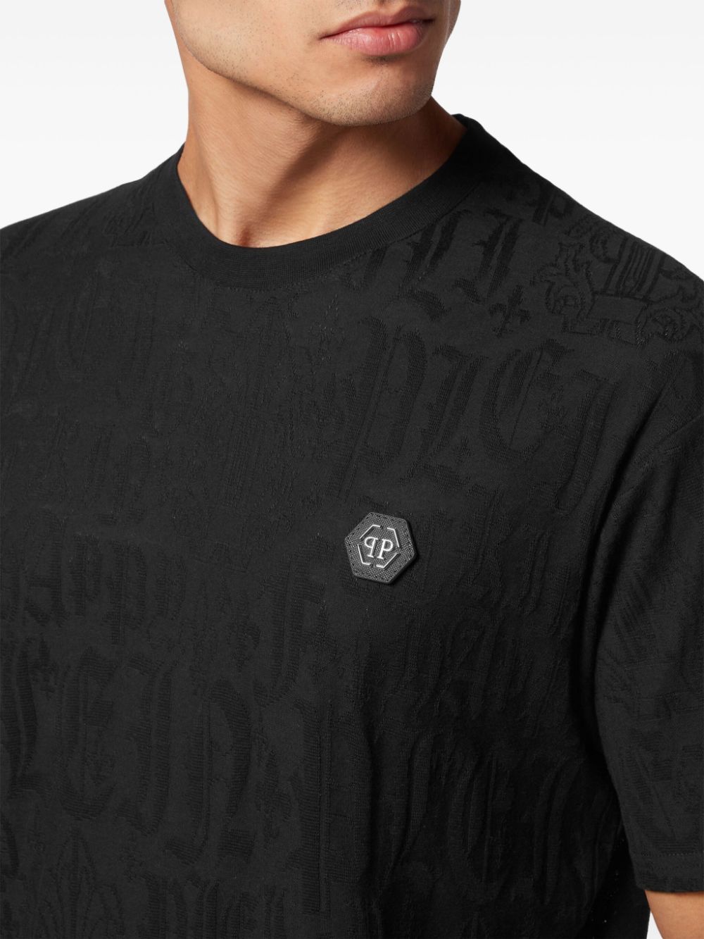 Shop Philipp Plein Monogram-pattern Cotton T-shirt In Black