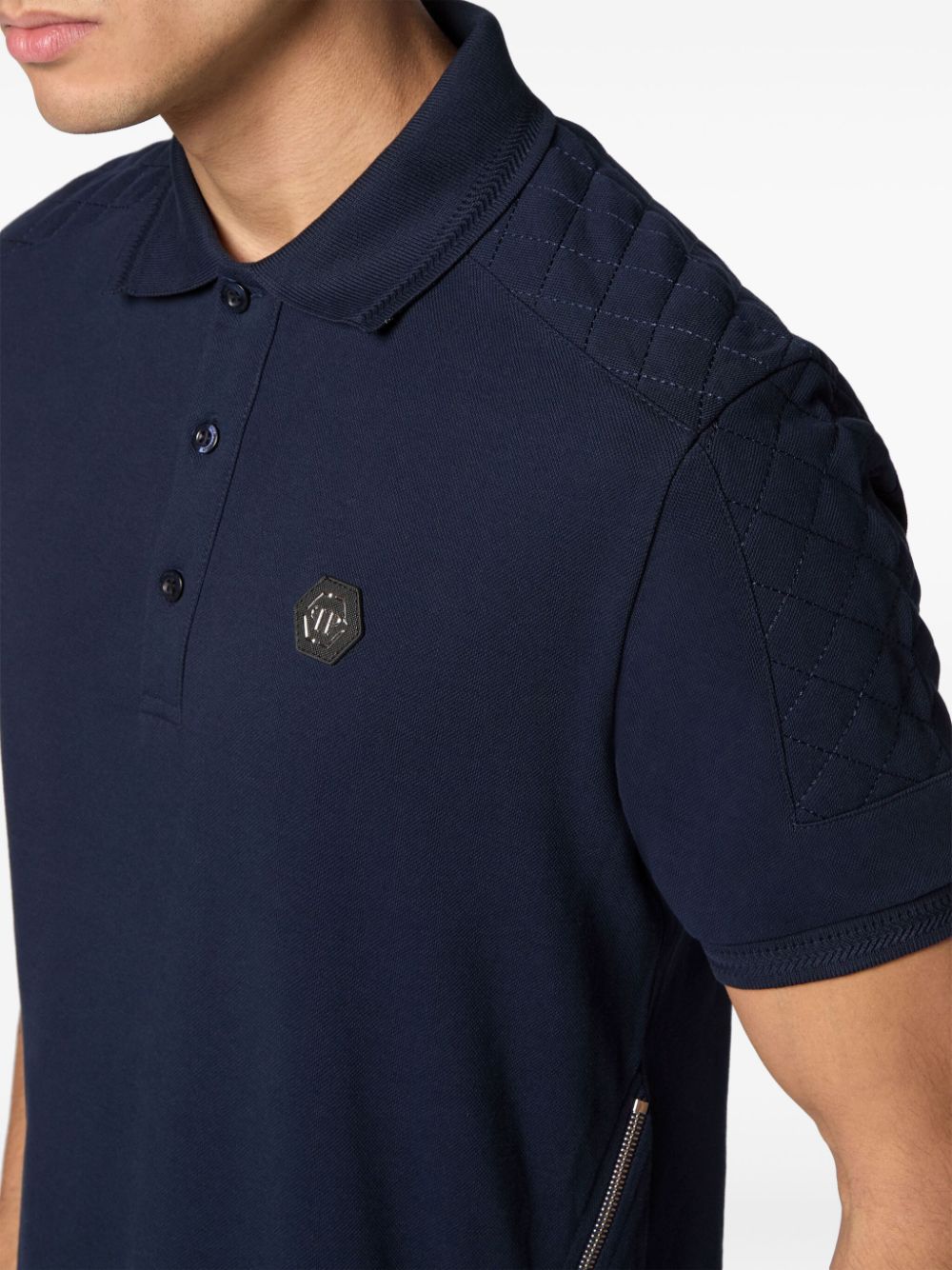 Shop Philipp Plein Zip-detail Cotton Polo Shirt In Blue