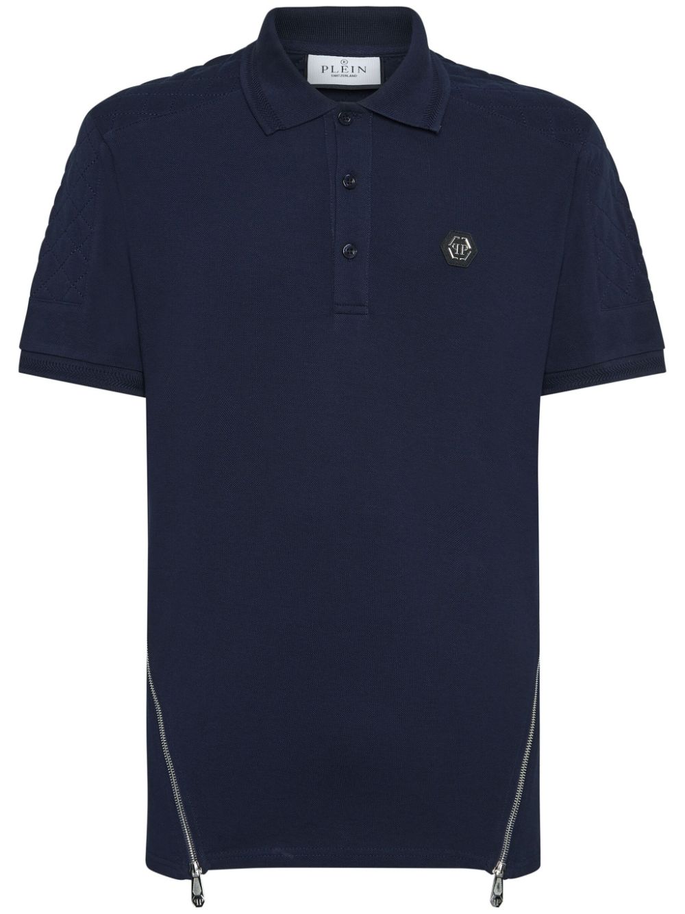 Philipp Plein Zip-detail Cotton Polo Shirt In Blue