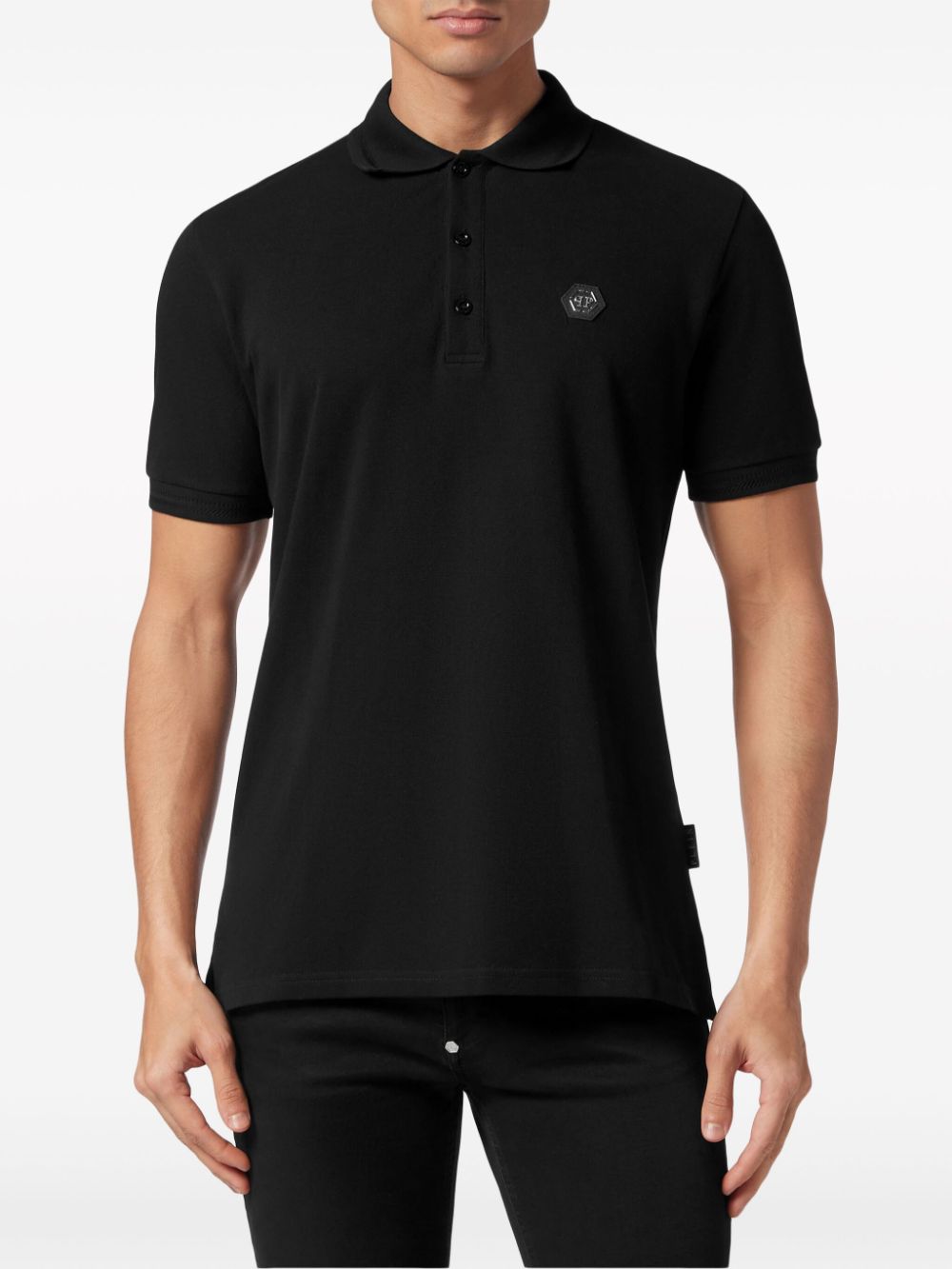 Shop Philipp Plein Skull-print Rhinestone-embellished Polo Shirt In Black