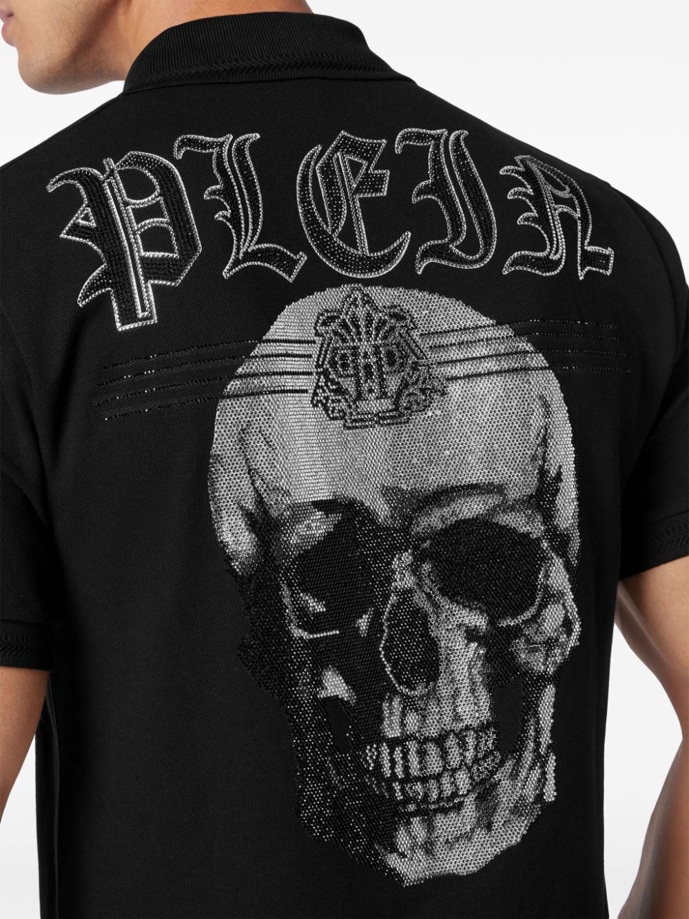 Shop Philipp Plein Skull-print Rhinestone-embellished Polo Shirt In Black