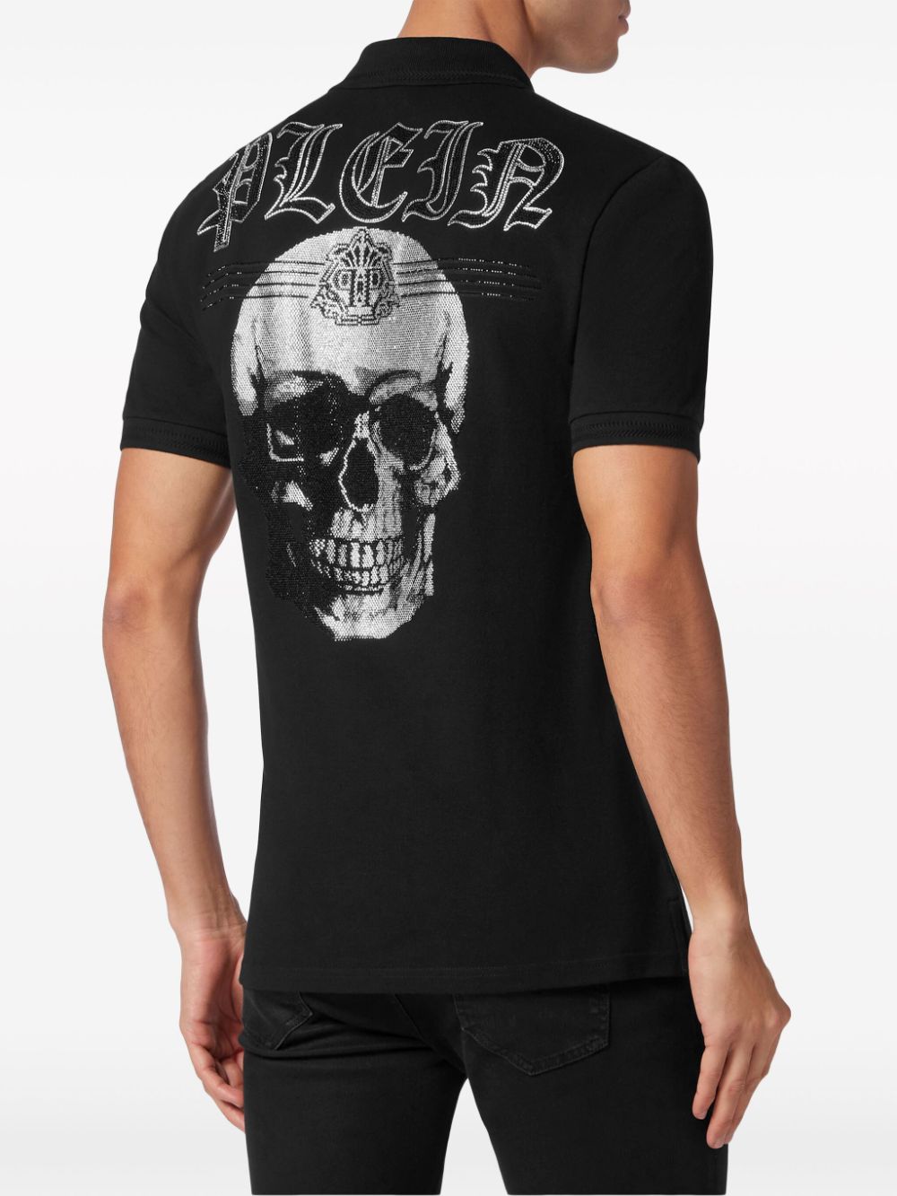 Shop Philipp Plein Skull-print Rhinestone-embellished Polo Shirt In Black