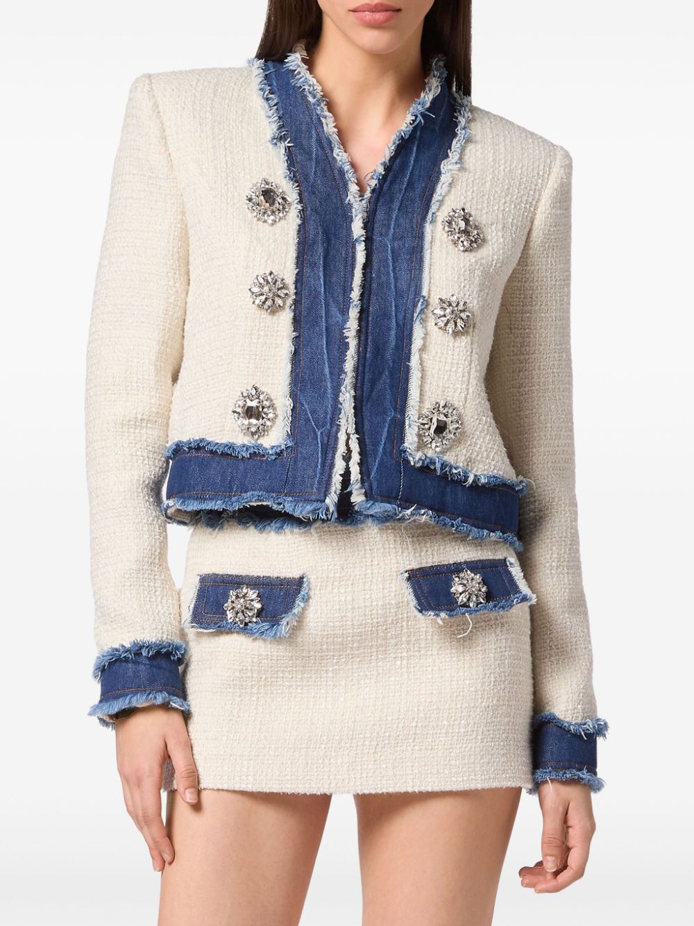 Philipp Plein crystal-embellished tweed jacket Women