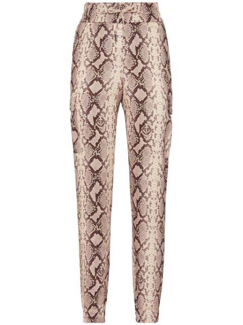 Philipp Plein snakeskin-print satin cargo trousers Women