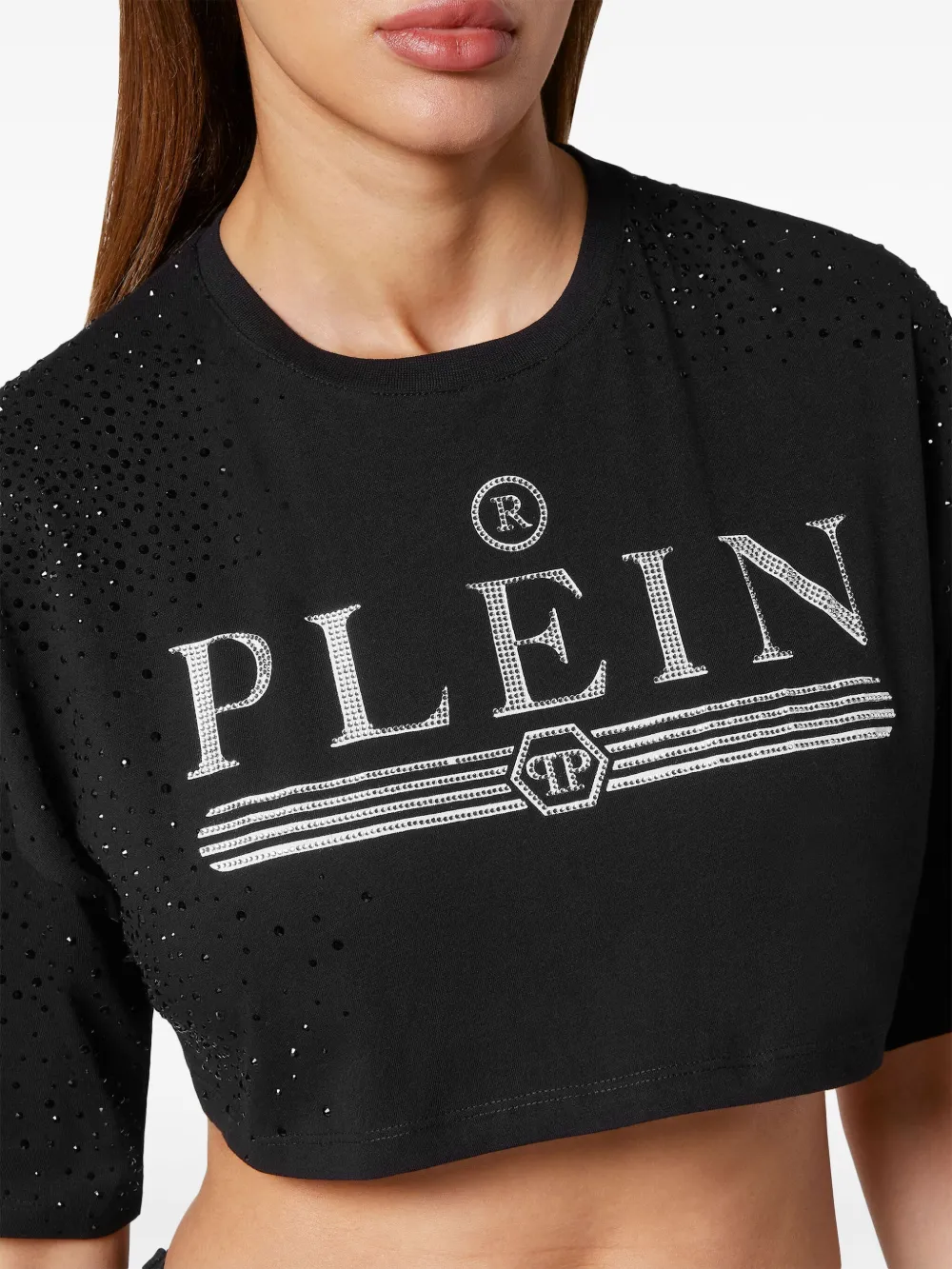 Philipp Plein Cropped Logo T-shirt In Black